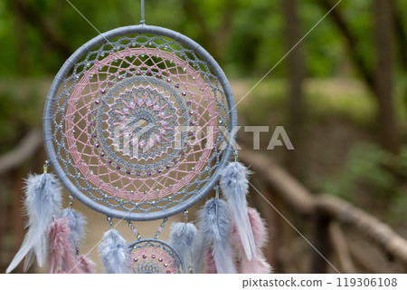 Handmade dream catcher with feathers threads and beads rope hanging 119306108