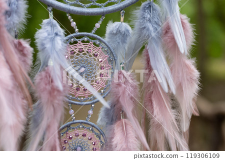 Handmade dream catcher with feathers threads and beads rope hanging 119306109