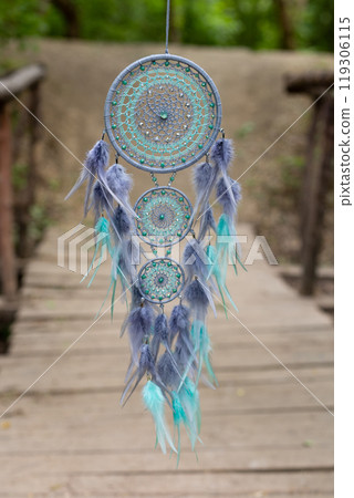 Handmade dream catcher with feathers threads and beads rope hanging 119306115