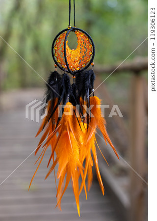 Handmade dream catcher with feathers threads and beads rope hanging 119306123