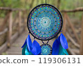 Handmade dream catcher with feathers threads and beads rope hanging 119306131