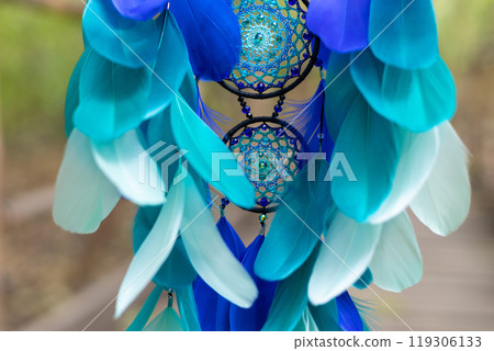 Handmade dream catcher with feathers threads and beads rope hanging Handmade dream catcher with feathers threads and beads rope hanging 119306133