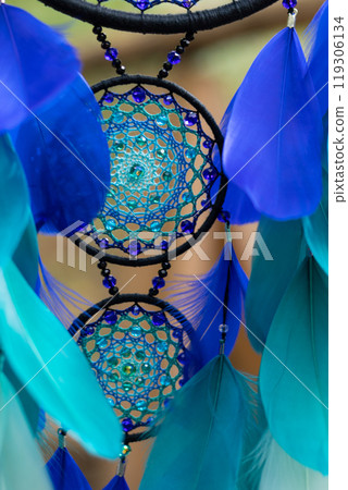 Handmade dream catcher with feathers threads and beads rope hanging Handmade dream catcher with feathers threads and beads rope hanging 119306134