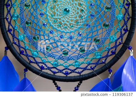Handmade dream catcher with feathers threads and beads rope hanging 119306137