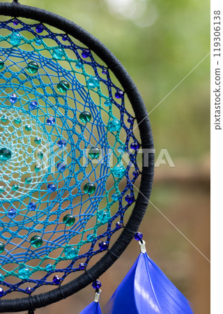 Handmade dream catcher with feathers threads and beads rope hanging 119306138