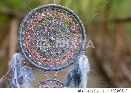 Handmade dream catcher with feathers threads and beads rope hanging Handmade dream catcher with feathers threads and beads rope hanging 119306141
