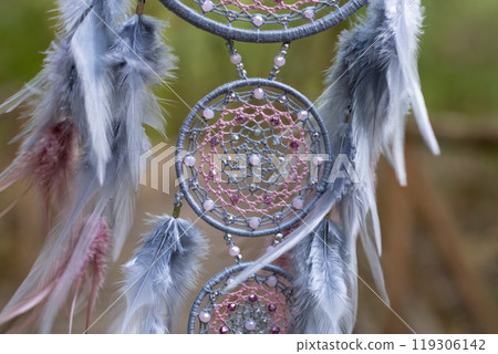 Handmade dream catcher with feathers threads and beads rope hanging 119306142