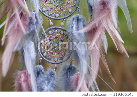 Handmade dream catcher with feathers threads and beads rope hanging Handmade dream catcher with feathers threads and beads rope hanging 119306143