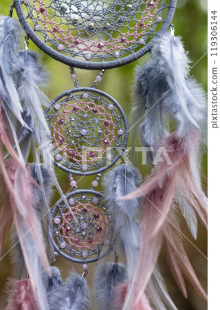 Handmade dream catcher with feathers threads and beads rope hanging 119306144