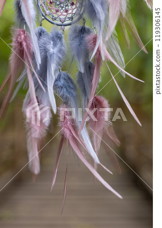 Handmade dream catcher with feathers threads and beads rope hanging 119306145