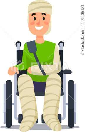 Heartwarming cartoon shows a patient healing in a wheelchair, radiating hope and positivity despite injuries Heartwarming cartoon shows a patient healing in a wheelchair, radiating hope and positivity despite injuries 119306181