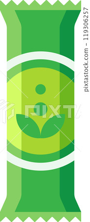 Green packaging bag with leaf logo, perfect for presenting your packaging design for snacks, powder product, or other organic products 119306257