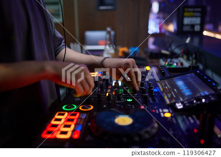 Audio Mixing Console in a Recording Studio with advanced sound production capabilities 119306427