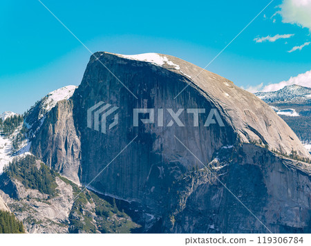Sunny view of the beautiful half dome at Yosemite National Park 119306784