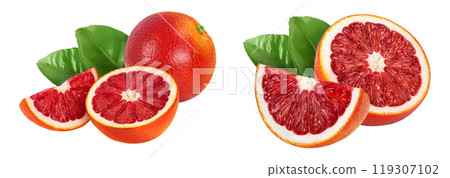 Blood red oranges isolated on white background with full depth of field Blood red oranges isolated on white background with full depth of field 119307102