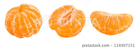 Tangerine or clementine peeled isolated on white background with full depth of field. 119307151