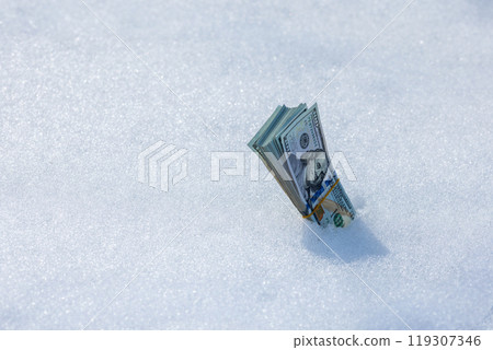 Cash Stuck in Snow An Evocative Symbol of Lost Opportunities and Abundant Wealth Cash Stuck in Snow An Evocative Symbol of Lost Opportunities and Abundant Wealth 119307346
