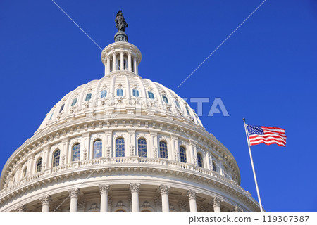 US Capitol in Washington DC with blue sky background, USA 119307387