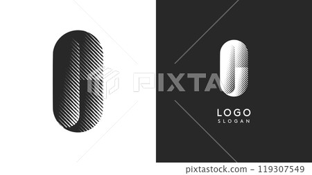 C vector letter. Sharp contrast monogram strike diagonal hatching for industrial yet modern look. High bold logo template. Logotype concept design for brand in tech, architecture, fashion 119307549