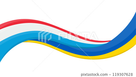 Wavy ribbon banner of Ukraine National flag with Luxembourg National Flag. Unity and cooperation symbol. Logo for charity social events, NGO, sports team, peace summit. Vector illustration. 119307628