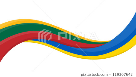 Wavy ribbon banner of Ukraine National flag with Lithuania National Flag. Unity and cooperation symbol. Logo for charity social events, NGO, sports team, peace summit. Vector illustration. 119307642