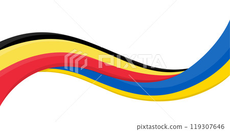 Wavy ribbon banner of Ukraine flag with Belgium Flag. Unity, solidarity, cooperation symbols. Logo for charity events, national campaigns, NGO, social initiatives, sports teams. Vector illustration. Wavy ribbon banner of Ukraine flag with Belgium Flag. Unity, solidarity, cooperation symbols. Logo for charity events, national campaigns, NGO, social initiatives, sports teams. Vector illustration. 119307646