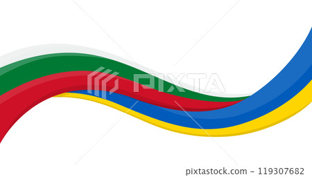Wavy ribbon banner of Ukraine National flag with Bulgaria National Flag. Unity and cooperation symbol. Logo for charity social events, NGO, sports team, peace summit. Vector illustration. 119307682