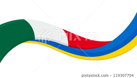 Wavy ribbon banner of Ukraine National flag with Mexico National Flag. Unity and cooperation symbol. Logo for charity social events, NGO, sports team, peace summit. Vector illustration. Wavy ribbon banner of Ukraine National flag with Mexico National Flag. Unity and cooperation symbol. Logo for charity social events, NGO, sports team, peace summit. Vector illustration. 119307704