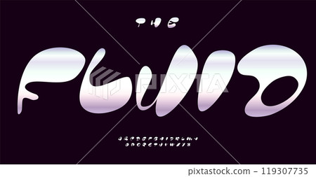 Y2K fluid brush font, organic irregular letters with unique flowing forms. Smooth alphabet for expressive calligrphic headlines, street art lettering, fun funky bubble typography. Vector typeset 119307735