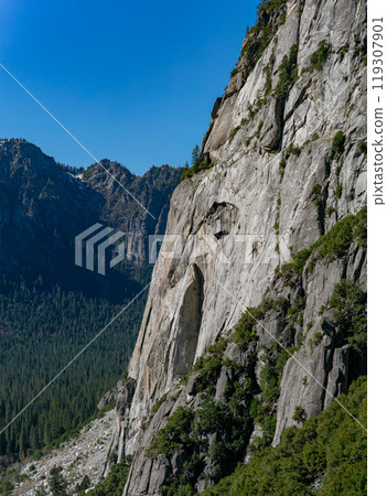 Sunny high angle view of the landscape at Yosemite National Park 119307901