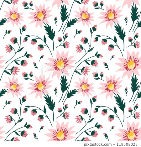 Seamless Floral Pattern with Cactus Flowers on White Background Seamless Floral Pattern with Cactus Flowers on White Background 119308025