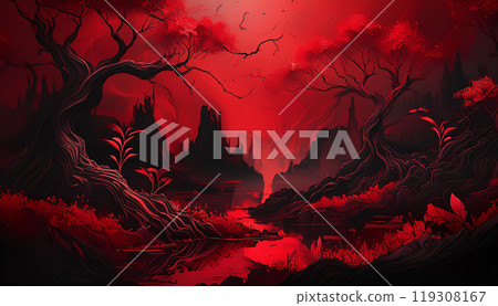 明亮的紅色地獄景觀AI圖像 明亮的紅色地獄景觀AI圖像 119308167