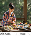 Beautiful Japanese woman preparing a meal 119308190