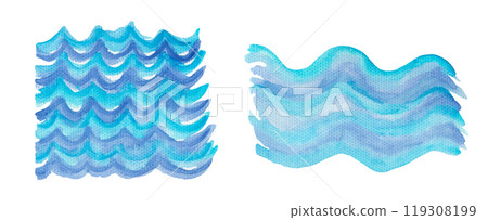 Artistic hand painted watercolor turquoise and blue wave splashes set. Cute watercolour sea waves illustration for marine banner, invitation, travel poster design, print, pattern 119308199
