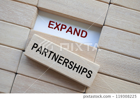 Top view of Expand Partnership text on wooden blocks. Business partnering concept 119308225