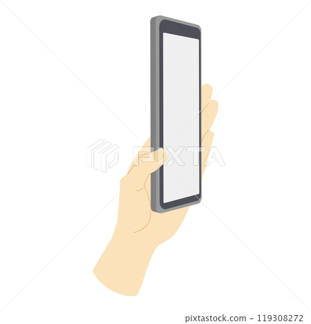 A color illustration with few lines showing a hand showing a smartphone screen from the side A color illustration with few lines showing a hand showing a smartphone screen from the side 119308272