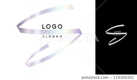 Shiny chromatic letter S, metallic monogram with shiny chrome iridescent gradient for streetwear fashion, music label, skate brand, urban art, graffiti-inspired products, modern tech company 119308302