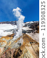 Steaming Fumarole on Snow-Capped Volcano 119308325