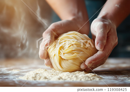 Preparing Fresh Homemade Pasta 119308425