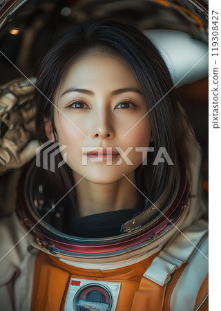 Portrait of a Female Astronaut in Space Suit 119308427