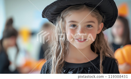 Girl Dressed as Witch for Halloween 119308431
