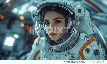 Female Astronaut in Space Suit 119308434