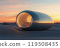 Futuristic Desert Mirage Capsule at Sunset 119308435
