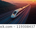 High-Speed Train Cutting Through a Scenic Landscape 119308437