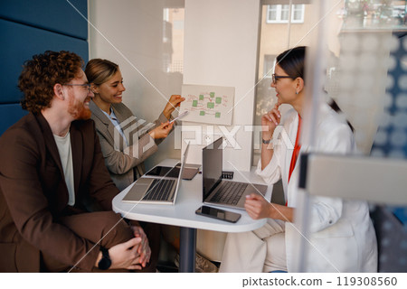 Engaging Collaborative Business Meeting Taking Place in a Modern Workspace Setting 119308560