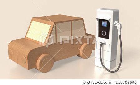 The car wood and ev station for technology concept 3d rendering. The car wood and ev station for technology concept 3d rendering. 119308696