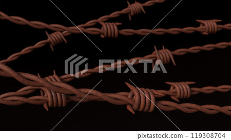 The rusty barbed wire on black Background for abstract or war concept 3d rendering. 119308704