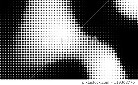 abstract design composed of black and white dots, creating a dynamic gradient effect, reminiscent of varied textures and visual depth 119308770