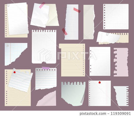 Paper notes. Templates of stripped papers for diary notes recent vector illustration set Paper notes. Templates of stripped papers for diary notes recent vector illustration set 119309091