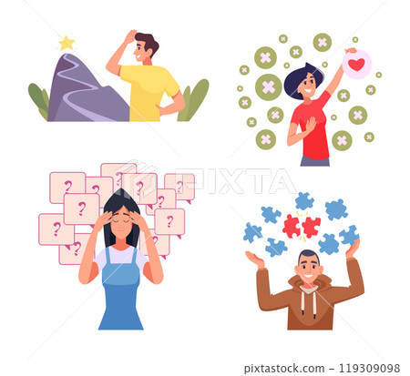 Imaginate people. Mindest models and structural visualization of people thinking exact vector cartoon persons Imaginate people. Mindest models and structural visualization of people thinking exact vector cartoon persons 119309098